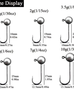 Alternative view of Lot de 10 Têtes Plombées Jig Rondes – Hameçons de Pêche 1g à 10g pour Leurres Souples, Accessoires de Pêche Polyvalents