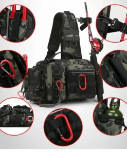 Sac de Pêche à Bandoulière – Sac de Rangement Portable avec Porte-Canne, Sac de Sport Outdoor pour Pêche à la Mouche et Spinning