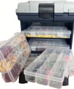 Alternative view of Boîte à Pêche Portable à 4 Niveaux – Boîte de Rangement Grise pour Accessoires et Appâts, Boîte de Pêche en Plastique Robuste