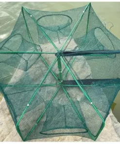 Piège à Poissons Pliable 6 Trous – Filet de Pêche en Maille Durable pour Crabes, Écrevisses, Crevettes, Anguilles et Poissons