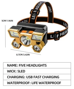 Alternative view of Lampe Frontale LED Rechargeable Puissante – Éclairage Tête pour Pêche, Camping, Chasse et Randonnée, Étanche et Longue Portée