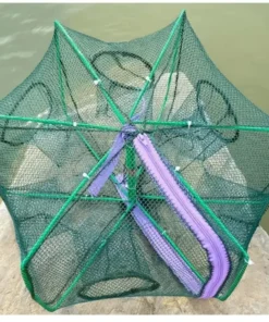 Alternative view of Piège à Poissons Pliable 6 Trous – Filet de Pêche en Maille Durable pour Crabes, Écrevisses, Crevettes, Anguilles et Poissons