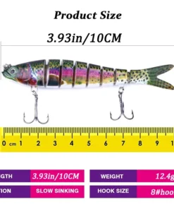 Alternative view of Leurre Articulé Bionique 10 cm / 12.4 g – Swimbait à Chute Lente, Multi-Segments Réaliste pour Pêche en Mer et en Eau Douce (1/3/5 pcs)