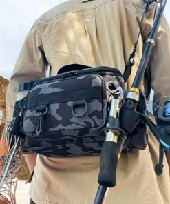 Alternative view of Sac de Pêche à Bandoulière – Sac de Rangement Portable avec Porte-Canne, Sac de Sport Outdoor pour Pêche à la Mouche et Spinning